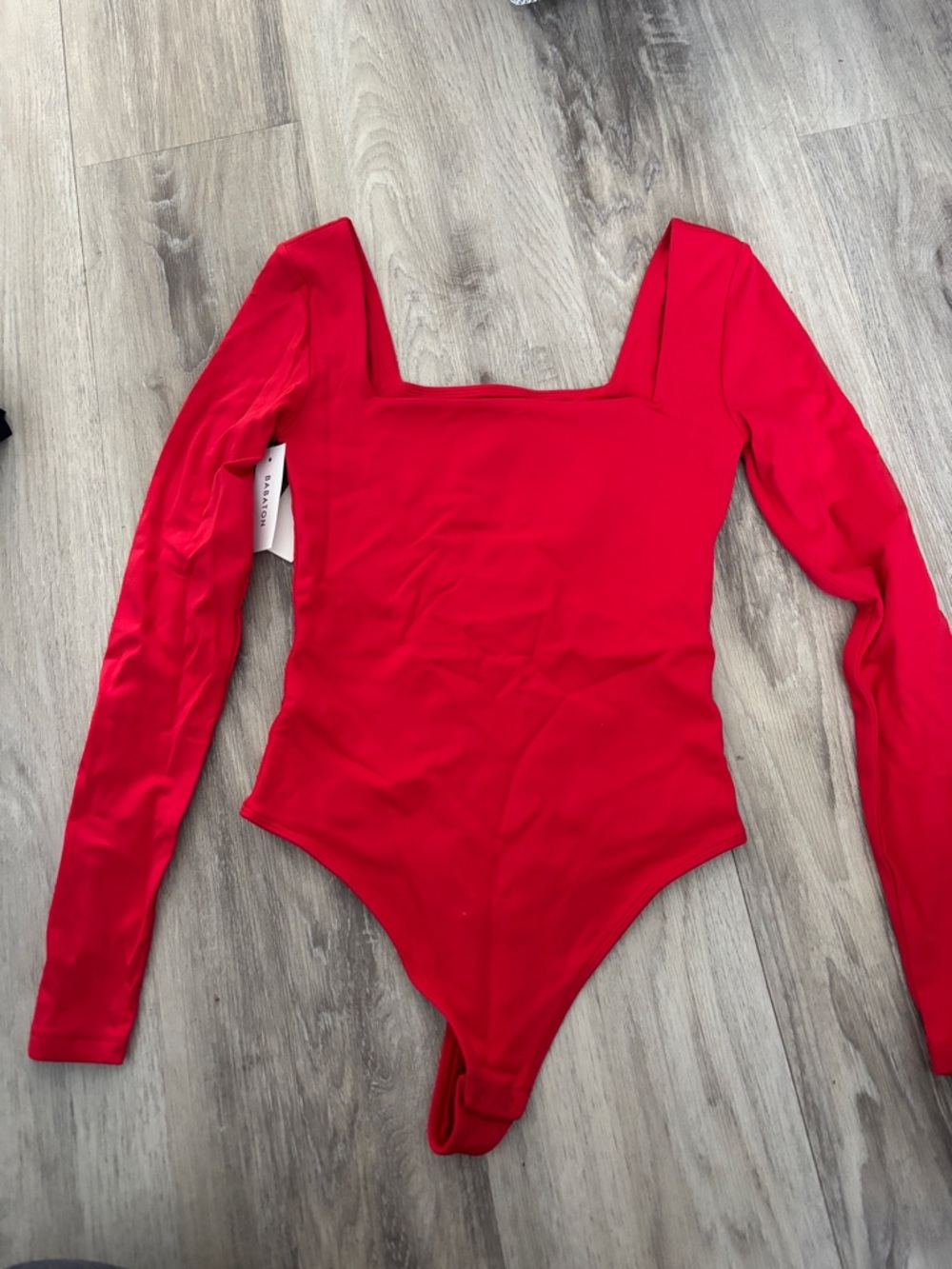Aritzia Red Long-Sleeve Square-Neck Bodysuit